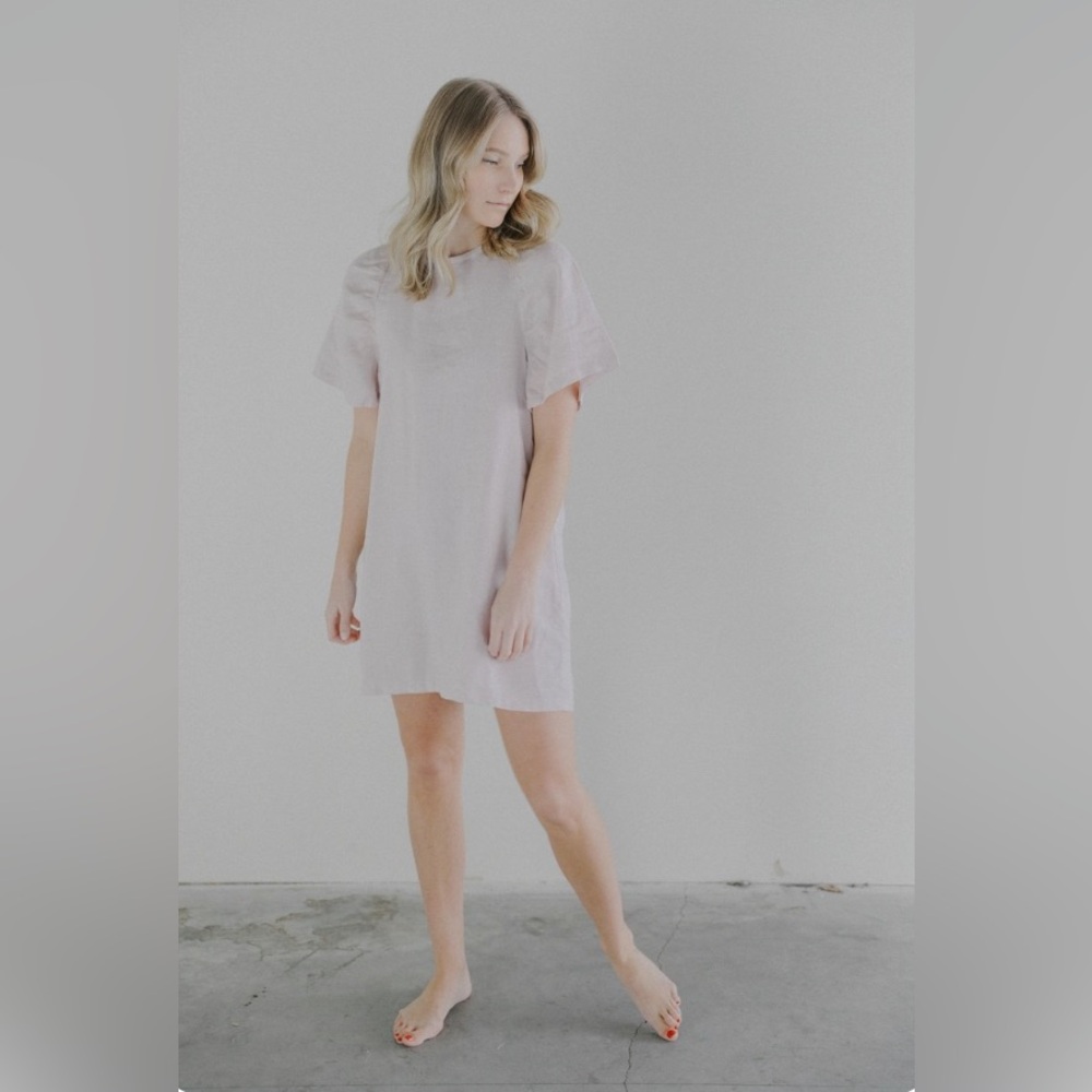 Rowie the Label Ibiza Linen Sheath Dress Puff Sleeve, Lined, Size Large - Picture 12 of 12